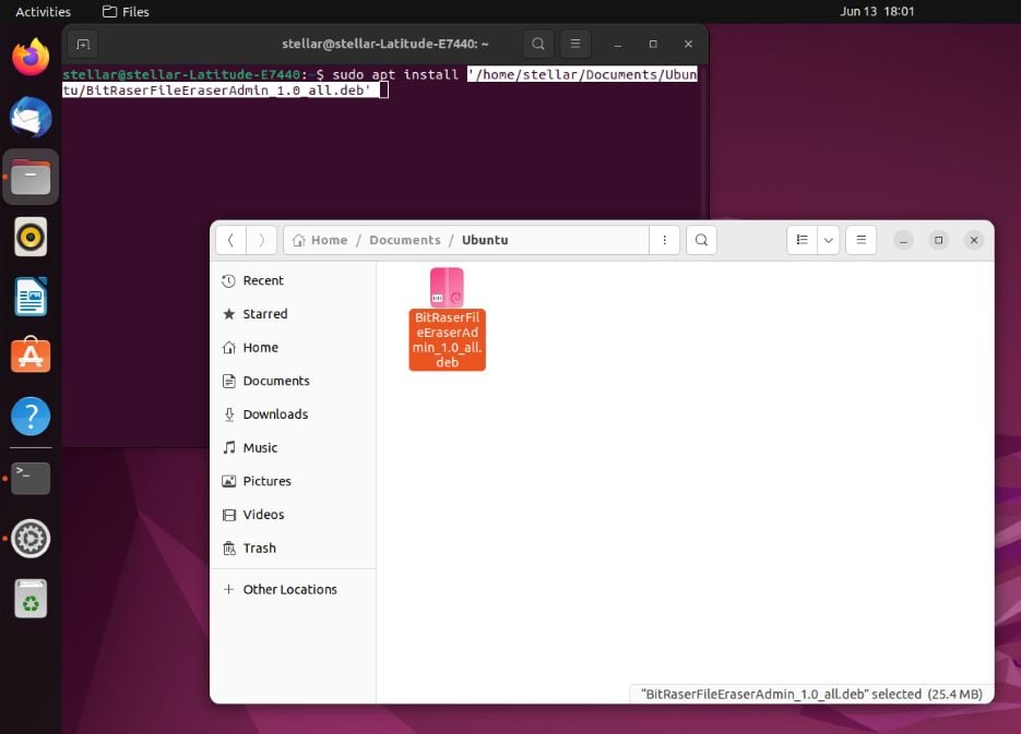 Ziehen Sie das Ubuntu-Paket für BitRaser File Eraser per Drag & Drop